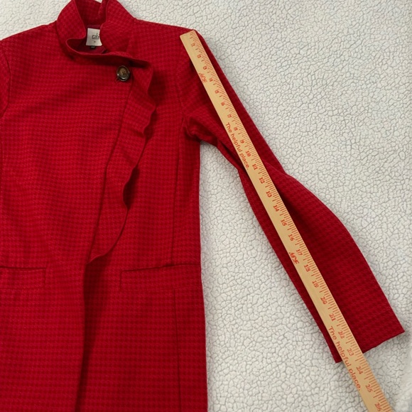 CAbi Celebration Red Houndstooth Ruffle Longline Wrap Jacket Coat 3546 Womens XS - Picture 13 of 16